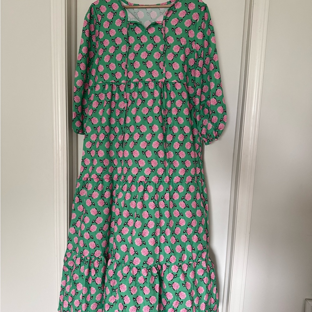 BloomChic Green and Pink Floral Dress